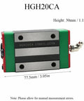 Pro Grade Linear Guide Bearing Slider Block For CNC Machining And Milling Machines, Rock Solid Bearing Steel Construction For Ultra Smooth, Quiet Motion, High Precision, Model HGH20CA, 77.5mm