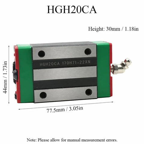 Pro Grade Linear Guide Bearing Slider Block For CNC Machining And Milling Machines, Rock Solid Bearing Steel Construction For Ultra Smooth, Quiet Motion, High Precision, Model HGH20CA, 77.5mm