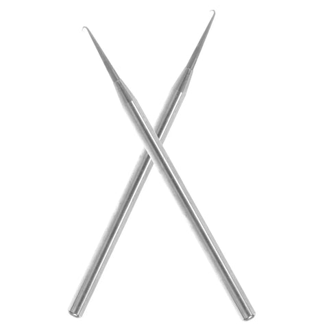Two pieces of the Six Piece Stainless Steel Eyeglass Repair Hook Tool Set For Half Frame Glasses displayed intersecting.