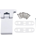 Heavy Duty Aluminum Alloy Flag Hinge Set For Double Doors Rock Solid Steel Frame Mount Premium White Coating with screws and installation brackets.