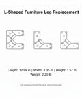 Diagram of L Shaped Stainless Steel Furniture Leg Replacement Support for Sofa Bed Frame and Cabinet Repair 13 by 3.3 by 1.6 Inches