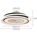 WEvalMC Ceiling Fan Light with Control Modern 5 Blades 3 Color Temperatures dimensions showing sleek circular design and quiet motor.
