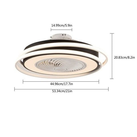 WEvalMC Ceiling Fan Light with Control Modern 5 Blades 3 Color Temperatures dimensions showing sleek circular design and quiet motor.