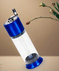 Do It All Three In One Spice Grinder With Hand Crank, Roller Crusher And Cone Filler For Flower Buds, Blue Body, Clear Chamber