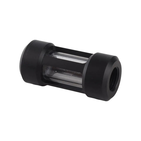 Fabater Water Cooling Filter With Brass Acrylic Build And 02 To 01Mm Stainless Steel Mesh For PC Waterblocks and Radiators in black material.