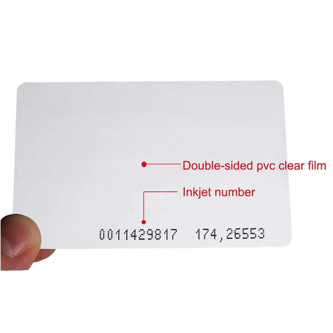 Close-up of 125KHz RFID Proximity Cards Read Only 0.8mm PVC ID Cards for Door Entry Access Control with inkjet number