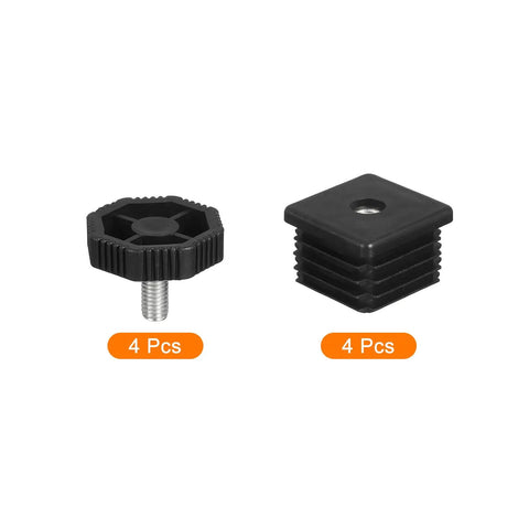 Four Pack 35mm Plastic Furniture Leveling Feet Adjustable Screw In Glide Levelers For Tables And Chairs Black 35x35mm
