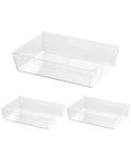 3 Pack Clear Plastic Drawer Organizers With Stackable Modular Bins For Makeup, Kitchen Utensils, And Office Supplies