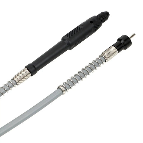 Built Different Flexible Shaft Grinder Handle With 0.3 To 3.2mm Quick Swap Drill Chuck For Rotary Tools, close-up view of flexible shaft attachment.