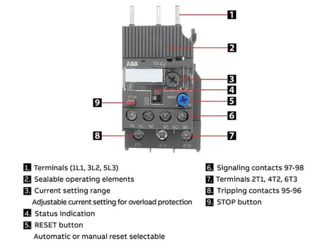 TF42-13 Thermal Overload Relay 10.0-13.0 A Adjustable IEC Motor Protection Device for AF09-38 Contactor Compatibility with labeled parts