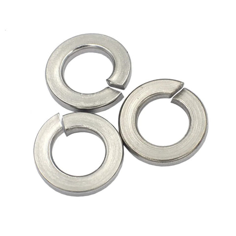 Front view: three 3/8-inch 304 stainless steel split lock washers