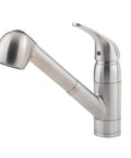 First Rate Pfirst Series Single Handle Pull Out Kitchen Faucet in Stainless Steel with 360 Degree Swivel Spout Water Efficient 1.75 GPM Flow