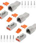 2 Pin IP67 Waterproof Automotive Electrical Connector Kit With 3 Sets, 30 Amp, 12 To 10 AWG Wire, PA66 Nylon Housing