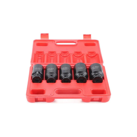 12 Point 1/2 Inch Drive Axle Hub Nut Socket Set Metric Impact Wrench Kit Garage Tools For Tough Job With Universal Fits And Quick Turns, 30-36mm sockets in red case
