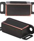 Magnetic Cabinet Door Catch Set Of 2 With 10 Lb Pull Oil Rubbed Bronze Finish 1.8 X 0.6 X 0.5 Inch Latches Stainless Steel Screws Included