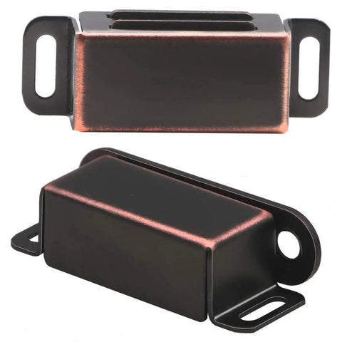 Magnetic Cabinet Door Catch Set Of 2 With 10 Lb Pull Oil Rubbed Bronze Finish 1.8 X 0.6 X 0.5 Inch Latches Stainless Steel Screws Included
