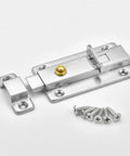 Automatic Spring Door Latch for Security Lock Stainless Steel, silver, with screws for easy installation and maintenance.