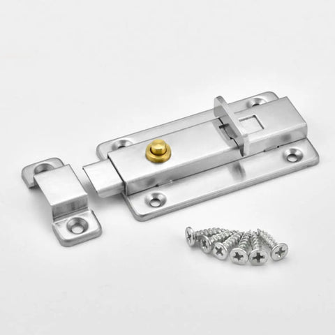 Automatic Spring Door Latch for Security Lock Stainless Steel, silver, with screws for easy installation and maintenance.