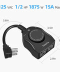 Outdoor Timer Outlet With Dusk To Dawn Sensor, Waterproof Weatherproof Power Timer With Dual Grounded Outlets, 15A 1875W, ETL Listed.