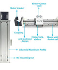 Top Shelf Dual Rail Linear Guide Stage With Enclosed Aluminum Slide Built Tough SFU1605 Ball Screw Heavy Duty XYZ Motion Platform image with labeled components.