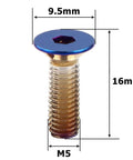 Premium Heavy Duty Steering Wheel Screw Bolts M5 X 16mm Burnt Blue Anodized 304 Stainless Steel Car Hardware close-up showing dimensions.