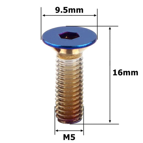 Premium Heavy Duty Steering Wheel Screw Bolts M5 X 16mm Burnt Blue Anodized 304 Stainless Steel Car Hardware close-up showing dimensions.