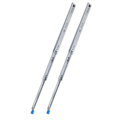 20 Inch Heavy Duty Drawer Slides With Lock For Industrial Drawers Two Pack Full Extension Ball Bearing Rails Made Of Cold Rolled Steel Built To Handle Beefy Jobs In Cabinets And Tool Chests With Smooth Operation And Locking Security. Two silver slides