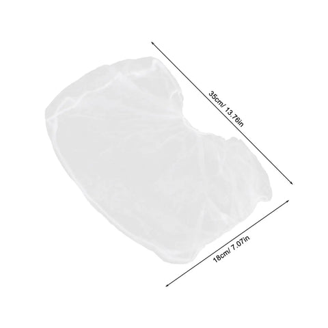 50 Pack Top Shelf Disposable Nonwoven Hair Nets For Cleanrooms And Kitchen Sites, measuring 35cm x 18cm, made of white nonwoven fabric.