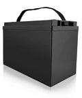 Built Tough 12V 100Ah Lithium Battery Case For LiFePO4 18650 26650 32700 Cells, durable black ABS housing with handle.