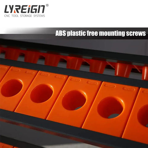 Close-up of Single Side CNC Tool Cart With Removable Tool Rack, featuring orange ABS plastic tool holders for HSK63-84CAP