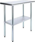 18 Inch By 36 Inch Stainless Steel Work Table With Undershelf NSF Certified For Laundry Garage Utility Bench Kitchen Island Food Prep Heavy Duty Commercial Grade, front view