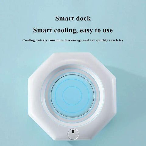 2 In 1 Smart Cup Electric Beverage Warmer And Cooler Chill Or Heat Your Daily Drinks Straight Up Temperature Control desk heater docking station in white with blue accents.