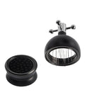 Slick Aluminum Espresso Coffee Tamper And Ground Distributor Featuring Adjustable Height For Smooth Rotation Stirring And Dead Easy Portafilter Tamping In Black Fifty Eight Millimeter, includes leveler and pressing tool.