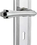 Deco Plate Double Dummy With Keyhole Fleur Lever In Bright Chrome Door Hardware Set solid forged brass detail view