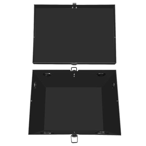 Heavy Duty Rock Solid Group 27 Steel Battery Box With Lock Secure Cover For RV Marine Rig Road Ready Power Rack Mount Black Powder Finish open view