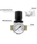 1/4 NPT Air Pressure Regulator With Gauge And Bracket For Pneumatic Tool Systems, Precise 0-180 PSI Adjustable Control