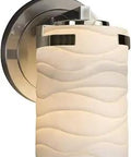 Limoges Atlas 1-Light Wall Sconce In Brushed Nickel With Wave Impressions, Sleek Translucent Porcelain And Metal, Up Or Down Light
