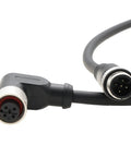 M12 5 Pin Right Angle Power And Data Cable A Coded For Industrial Actuators, black with gold-plated contacts, close-up