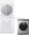W3 Omni Robot Window Cleaner With Auto Clean Station Hands Free Self Cleaning System attached to glass pane in use