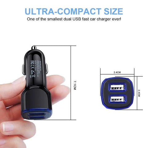 Heavy Duty Type C Fast Car Charger With Included Cable For Samsung And Android Devices Quick Cigarette Lighter Adapter Plug, compact size with dual USB ports.