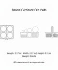 Round Self Adhesive Felt Furniture Pads For Hardwood Floors, illustration showing sizes and packaging details