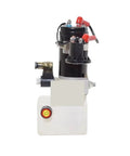 Compact 12 Volt 24 Volt DC 1.5 Liter Hydraulic Power Unit with a black motor and white reservoir for electric stacker systems.