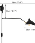 Industrial Black Plug In Swing Arm Wall Sconce With Adjustable Shade And E26 Socket On Off Switch Indoor Reading Light dimensions