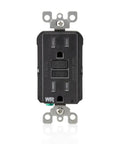 Rock Solid 15 Amp GFCI Outlet With Self Test Mode And Clear LED Status Light Decora Style Weather Resistant Tamper Resistant Wall Plug Bundle For DIY Jobs 10 Pack Black, front view showing reset and test buttons.