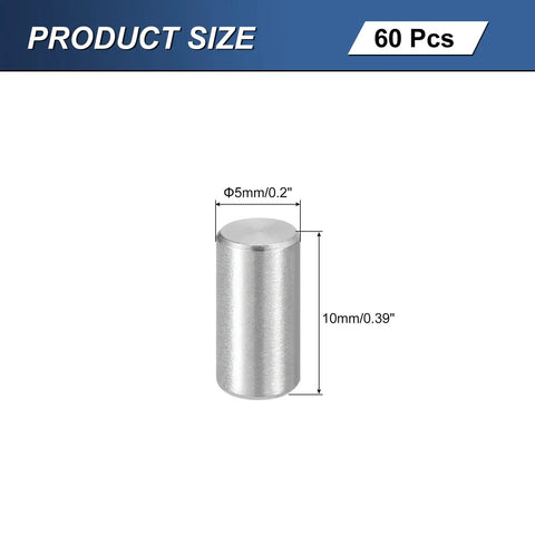 60 Pack M5 X 10mm Stainless Steel Dowel Pins For Mechanical Assembly And Furniture DIY Install Cylindrical Shelf Support Pins Parallel Fasteners Durable 304 Stainless Steel