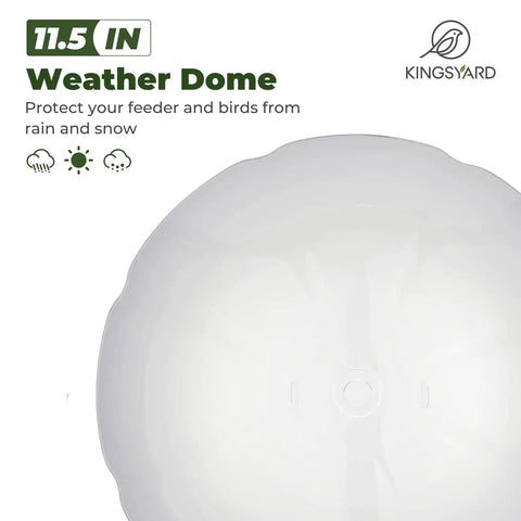 Close-up of outdoor metal bird feeder's 11.5 inch weather dome from product 'Outdoor Metal Bird Feeder That Hangs Easy On Deck With Oversized 11.5 Inch Protective Dome And 8 Inch Removable Tray Holds 3 Lbs Seed, Weatherproof Antique Copper Finish, Drainage Holes Keep Seed Dry, Waste Reducing Seed Tray, Great For Songbirds'.