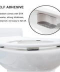 Close-up of Eight Piece Toilet Seat Bumpers Kit With Self Adhesive Cushions for Most Lids, showing quiet durable ABS and TPU pads.