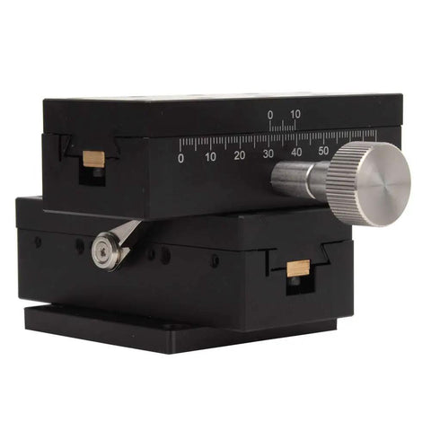 Manual XY Linear Stage For Precision Trimming, 40x90mm Platform With Detachable Gear Guide, side view showing dovetail rail