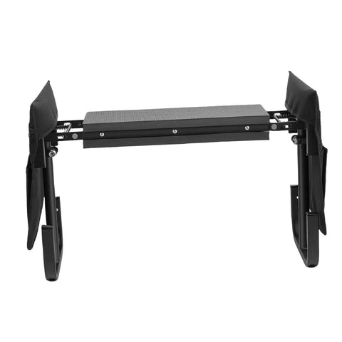 Front view of Garden Kneeler Seat With 2 Tool Pouches, Adjustable Foldable Bench For Kneeling Or Sitting, Carbon Steel, Black.