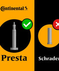 Comparison of Presta and Schrader valves on Ride Ready Mountain Bike Inner Tubes Pair For 29 Inch And 700c Tires 1.75 To 2.5 Presta 60mm Valve